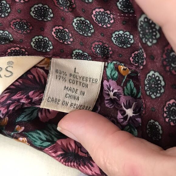 Partners Mervyns Vintage 80s Burgundy Green Silky Satin Paisley Night Shirt sz L - Picture 10 of 11